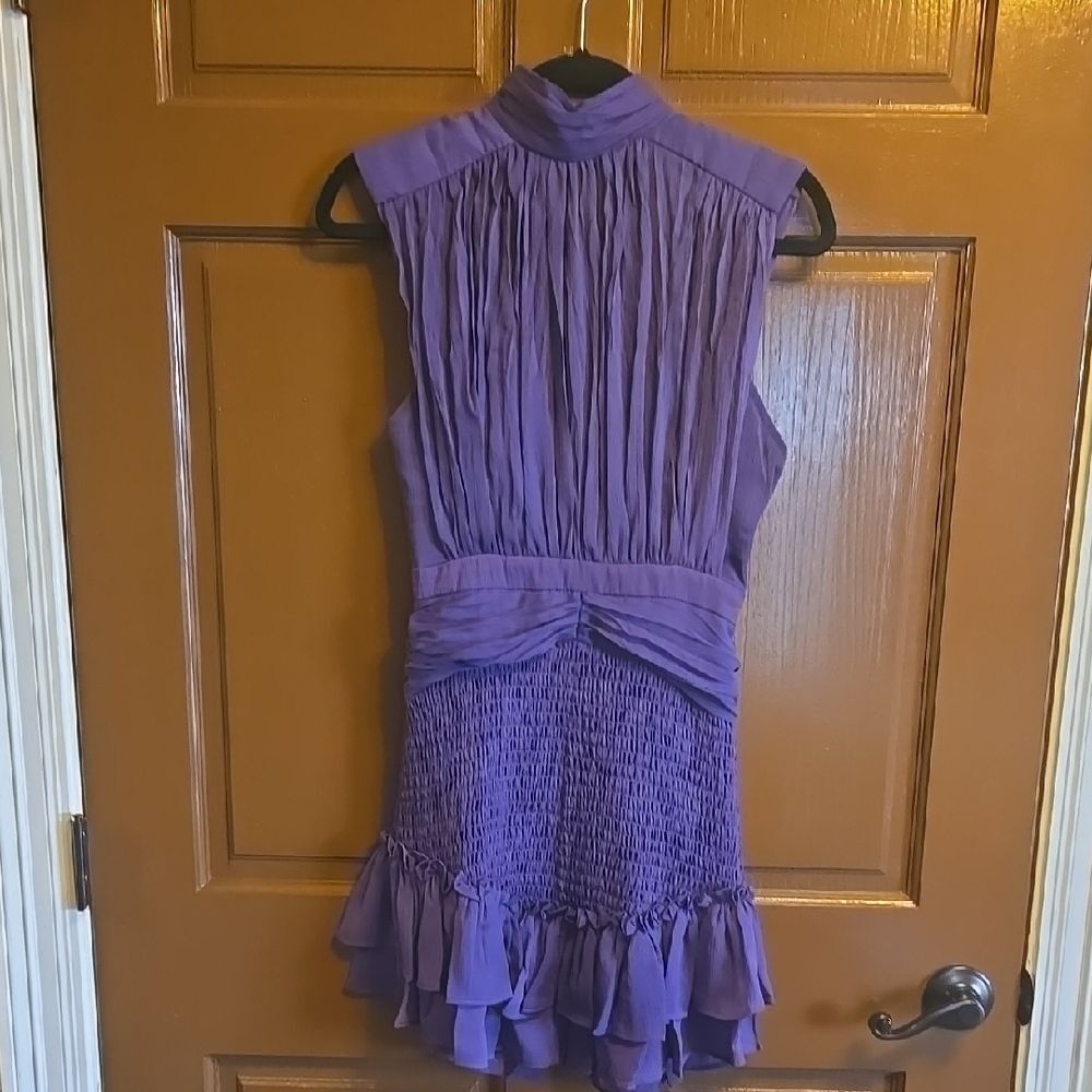Olivaceous-Purple crinkled high neck fitted ruffled bottom dress Size S NWT